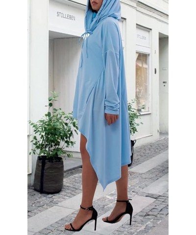 Womens Asymmetric Hem Long Sleeve Loose Casaul Hoodies Sweatshirts Tunic Tops Light Blue $15.05 Hoodies & Sweatshirts