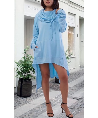 Womens Asymmetric Hem Long Sleeve Loose Casaul Hoodies Sweatshirts Tunic Tops Light Blue $15.05 Hoodies & Sweatshirts