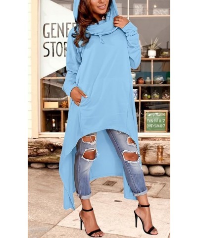 Womens Asymmetric Hem Long Sleeve Loose Casaul Hoodies Sweatshirts Tunic Tops Light Blue $15.05 Hoodies & Sweatshirts