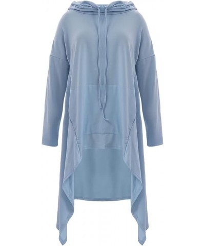 Womens Asymmetric Hem Long Sleeve Loose Casaul Hoodies Sweatshirts Tunic Tops Light Blue $15.05 Hoodies & Sweatshirts