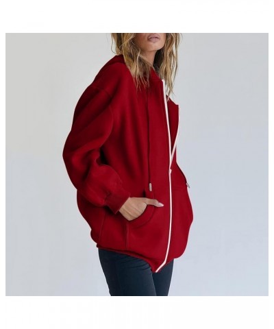 Zip Up Hoodie Women Oversized Long Sleeve Sweatshirts Teen Girl Y2K Clothes Casual Drawstring Jackets With Pockets 05 Wine $9...