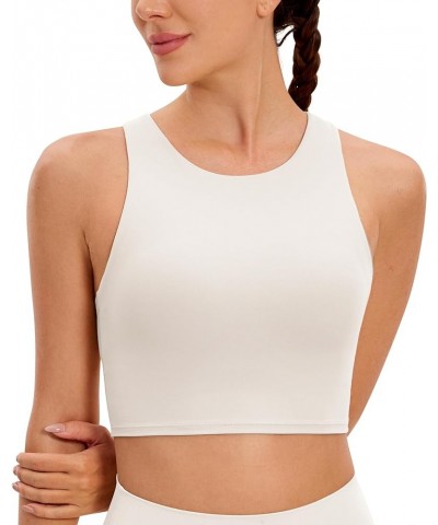 Butterluxe Racerback High Neck Longline Sports Bras for Women - Padded Workout Crop Tank Tops with Built in Bra Milky White $...