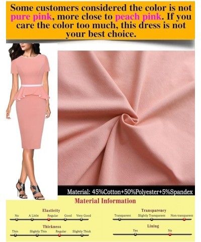 Womens Crew Neck Peplum Colorblock Work Business Office Bodycon Pencil Dress Peach With White Piping-3 $19.35 Dresses