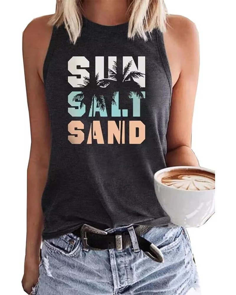 Sun Salt Sand Beach Coconut Tree Tank Tops for Women Summer Sleeveless Graphic Tanks Camis Girls Trip Vacation Tees Gray-a $1...