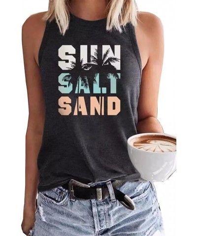 Sun Salt Sand Beach Coconut Tree Tank Tops for Women Summer Sleeveless Graphic Tanks Camis Girls Trip Vacation Tees Gray-a $1...