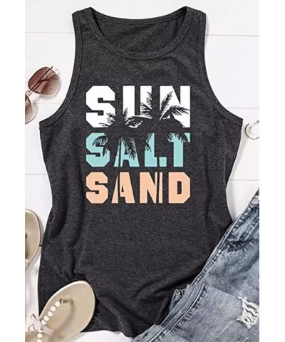 Sun Salt Sand Beach Coconut Tree Tank Tops for Women Summer Sleeveless Graphic Tanks Camis Girls Trip Vacation Tees Gray-a $1...