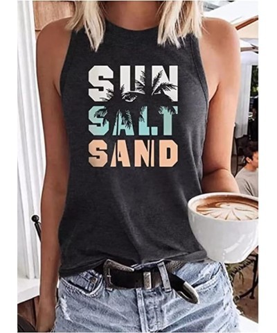 Sun Salt Sand Beach Coconut Tree Tank Tops for Women Summer Sleeveless Graphic Tanks Camis Girls Trip Vacation Tees Gray-a $1...