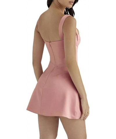 Women Sleeveless Square Neck Mini A-Line Dress Bodycon Backless Ruffles Lace Up Short Dress Streetwear Pink B $10.02 Dresses