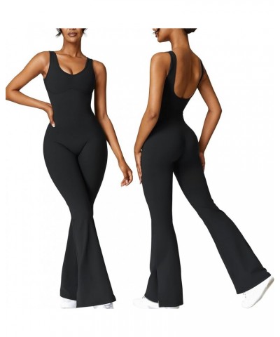 Flare Workout Jumpsuits for Women One Piece Sleeveless Wide Leg Yoga Romper Sexy Bodycon Casual Overalls Unitard Black $13.53...