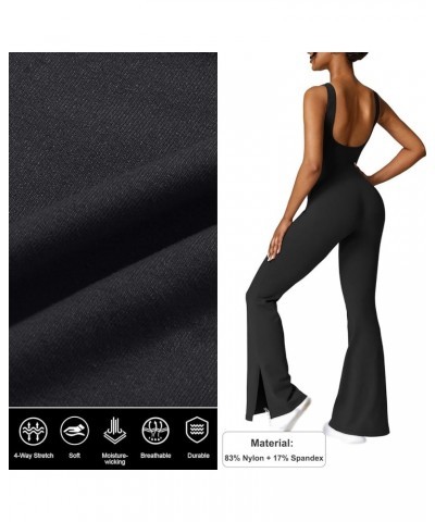 Flare Workout Jumpsuits for Women One Piece Sleeveless Wide Leg Yoga Romper Sexy Bodycon Casual Overalls Unitard Black $13.53...