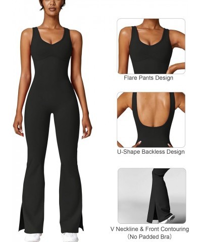 Flare Workout Jumpsuits for Women One Piece Sleeveless Wide Leg Yoga Romper Sexy Bodycon Casual Overalls Unitard Black $13.53...