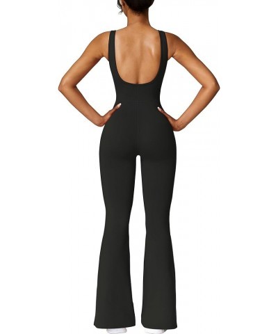 Flare Workout Jumpsuits for Women One Piece Sleeveless Wide Leg Yoga Romper Sexy Bodycon Casual Overalls Unitard Black $13.53...