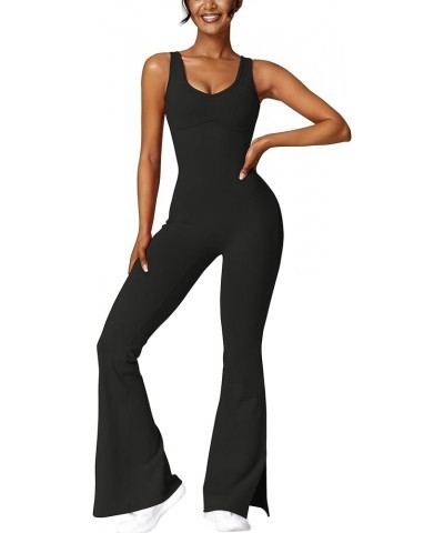 Flare Workout Jumpsuits for Women One Piece Sleeveless Wide Leg Yoga Romper Sexy Bodycon Casual Overalls Unitard Black $13.53...