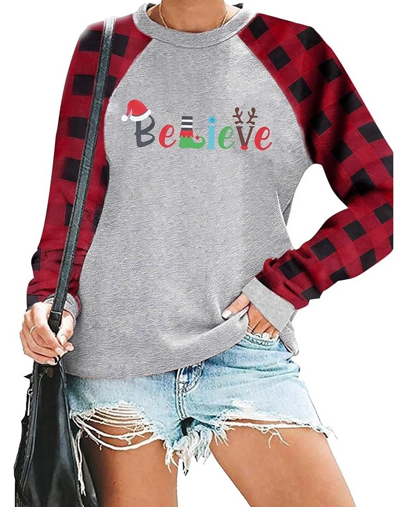 Christmas Sweatshirts for Women Merry Bright Graphic Print Long Sleeve Shirts Christmas Crewneck Pullover Casual Blouse Tops ...