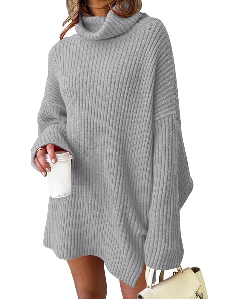 Womens Oversized Turtleneck Sweater Dress 2023 Trendy Pullover Ribbed Knit Dress Light Grey $25.30 Sweaters