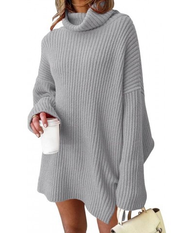 Womens Oversized Turtleneck Sweater Dress 2023 Trendy Pullover Ribbed Knit Dress Light Grey $25.30 Sweaters