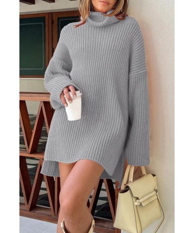 Womens Oversized Turtleneck Sweater Dress 2023 Trendy Pullover Ribbed Knit Dress Light Grey $25.30 Sweaters