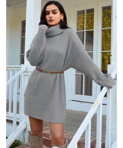 Womens Oversized Turtleneck Sweater Dress 2023 Trendy Pullover Ribbed Knit Dress Light Grey $25.30 Sweaters