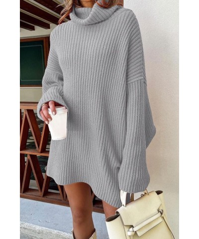 Womens Oversized Turtleneck Sweater Dress 2023 Trendy Pullover Ribbed Knit Dress Light Grey $25.30 Sweaters