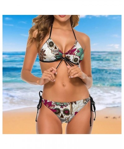 Bikini Set Women Sexy 2 Piece Swimsuit Push-up Bathing Suit Mexican Sugar Skull Flowers (2) $16.00 Swimsuits