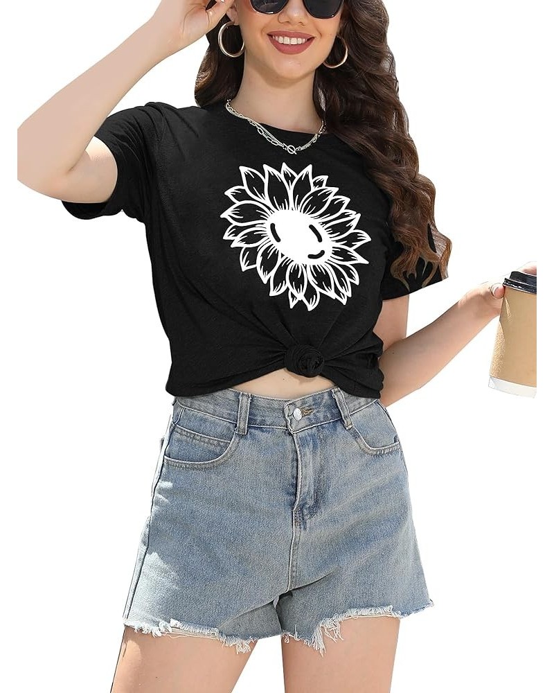 Women's Fall Graphic T Shirt Cute Sunflower Printed Loose Tees Crewneck Short Sleeve Casual Tops C005-black $9.87 T-Shirts
