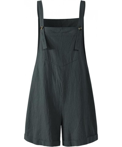 Women's Cotton Linen Overall Shorts Summer Bib Rompers Jumpsuits with Pockets Darkgrey $10.79 Overalls