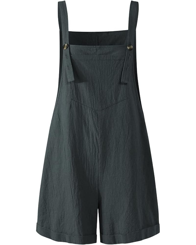 Women's Cotton Linen Overall Shorts Summer Bib Rompers Jumpsuits with Pockets Darkgrey $10.79 Overalls