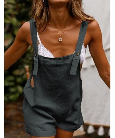 Women's Cotton Linen Overall Shorts Summer Bib Rompers Jumpsuits with Pockets Darkgrey $10.79 Overalls