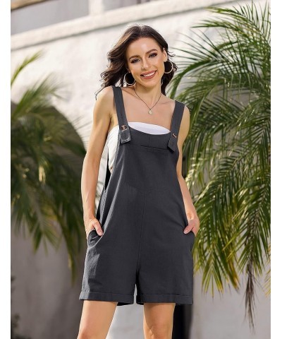 Women's Cotton Linen Overall Shorts Summer Bib Rompers Jumpsuits with Pockets Darkgrey $10.79 Overalls