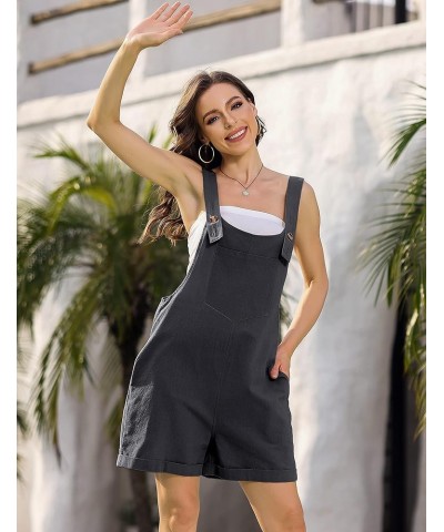 Women's Cotton Linen Overall Shorts Summer Bib Rompers Jumpsuits with Pockets Darkgrey $10.79 Overalls