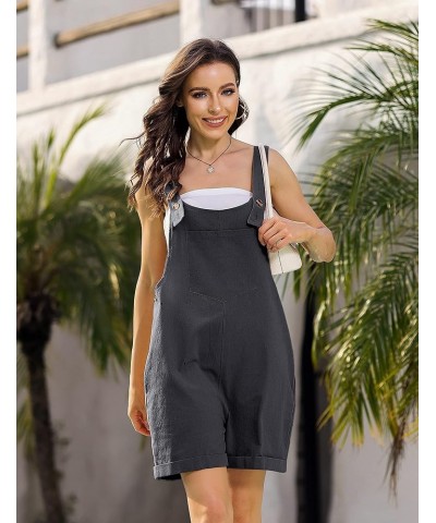 Women's Cotton Linen Overall Shorts Summer Bib Rompers Jumpsuits with Pockets Darkgrey $10.79 Overalls