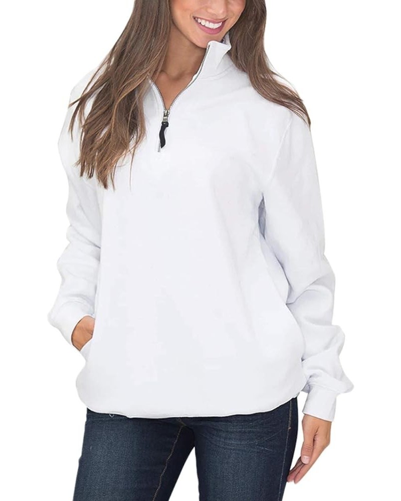 Women's Long Sleeves Collar Quarter 1/4 Zip Pullover Sweatshirts Casual Solid Hoodies with Pockets (S-2XL) A White $17.55 Hoo...