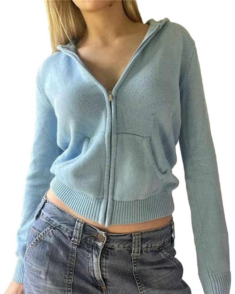 Women Zip Up Hoodie Y2k Vintage Graphic Oversized Sweatshirt Jacket Pullover Coats Gothic Streetwear Blue Solid $16.19 Jackets