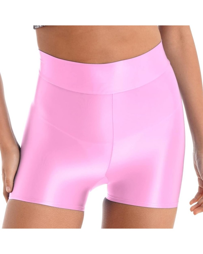 Women's Shiny Metallic High Waist Boyshort Rave Dance Swimming Booty Shorts Hot Panties Glossy Pink $7.95 Swimsuits
