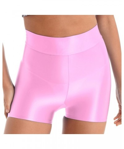 Women's Shiny Metallic High Waist Boyshort Rave Dance Swimming Booty Shorts Hot Panties Glossy Pink $7.95 Swimsuits