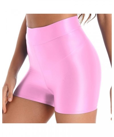 Women's Shiny Metallic High Waist Boyshort Rave Dance Swimming Booty Shorts Hot Panties Glossy Pink $7.95 Swimsuits