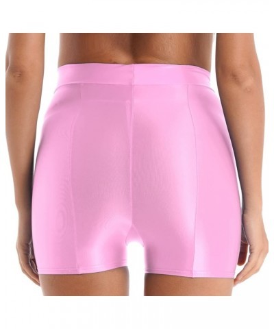 Women's Shiny Metallic High Waist Boyshort Rave Dance Swimming Booty Shorts Hot Panties Glossy Pink $7.95 Swimsuits