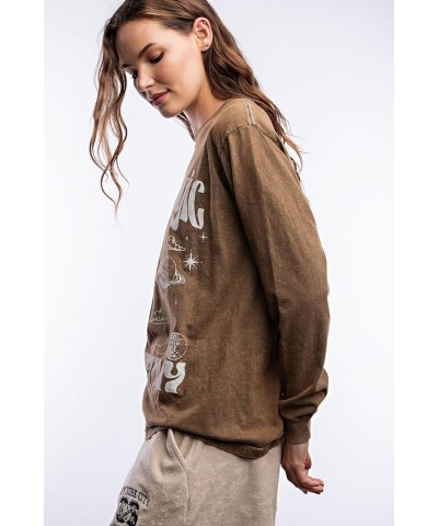 Women's Long Sleeve Cotton T-Shirt, Lightweight Crewneck Tee Brown $15.39 T-Shirts