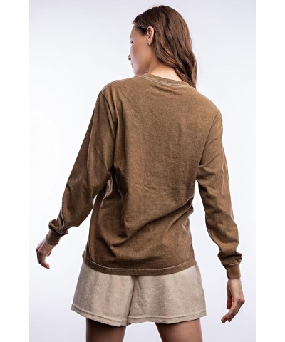 Women's Long Sleeve Cotton T-Shirt, Lightweight Crewneck Tee Brown $15.39 T-Shirts