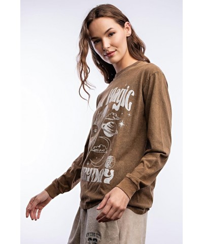 Women's Long Sleeve Cotton T-Shirt, Lightweight Crewneck Tee Brown $15.39 T-Shirts