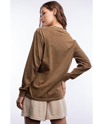 Women's Long Sleeve Cotton T-Shirt, Lightweight Crewneck Tee Brown $15.39 T-Shirts