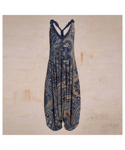 Jumpsuits for Women Summer Boho Print Casual Loose Sleeveless Racerback Spaghetti Straps Harem Pants Jumpsuit Romper A-dark B...