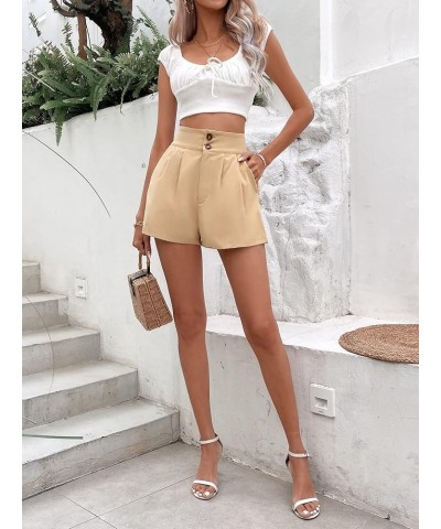 Women's Casual High Waisted Button Front Shorts Wide Leg Pleated Shorts with Pocket Khaki $10.00 Shorts