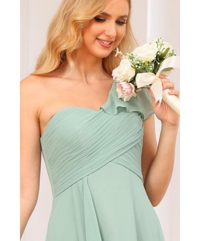 Chiffon One Shoulder Bridesmaid Dress with Slit Pleated Ruffles Long A Line Formal Prom Dress for Women AD001 Champagne $26.9...