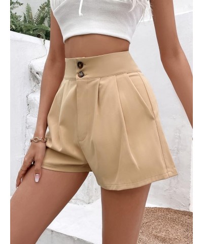 Women's Casual High Waisted Button Front Shorts Wide Leg Pleated Shorts with Pocket Khaki $10.00 Shorts