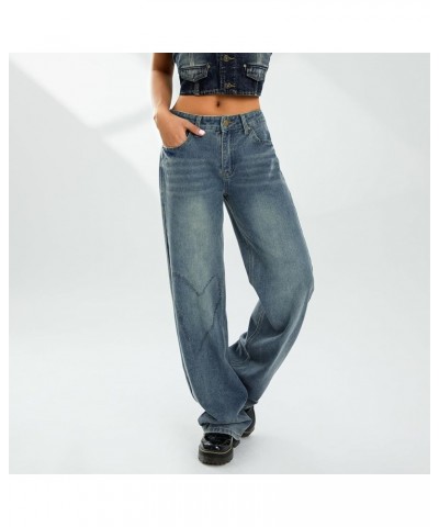 Women Loose Wide Leg Jeans High Waist Straight Leg Denim Pants Casual Going Out Solid Color Trousers with Pockets B Blue $10....