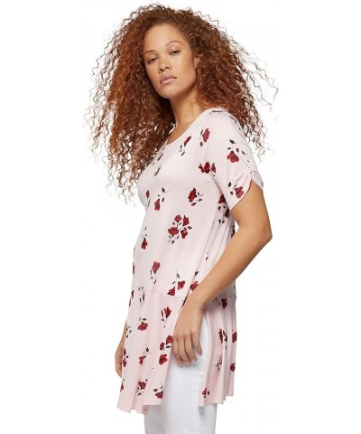 Women's Plus Size Knot-Sleeve Tunic Pink Frost Floral $20.87 Tops