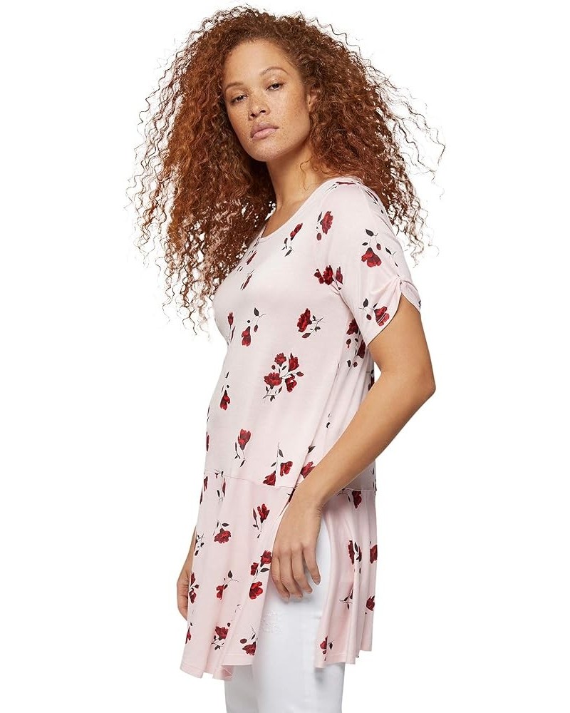 Women's Plus Size Knot-Sleeve Tunic Pink Frost Floral $20.87 Tops