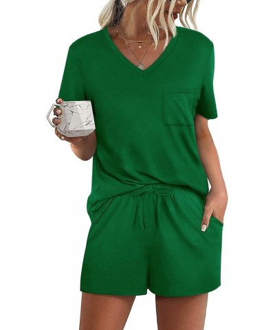 Women's Short Sleeve Pajama Sets with Pockets Casual V Neck 2 Piece Lounge Sets S-3XL 02-green $13.06 Sleep & Lounge