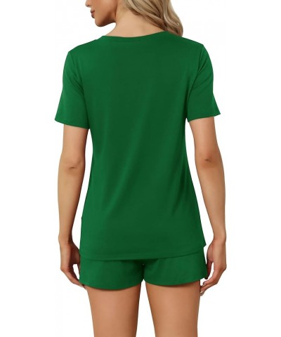 Women's Short Sleeve Pajama Sets with Pockets Casual V Neck 2 Piece Lounge Sets S-3XL 02-green $13.06 Sleep & Lounge